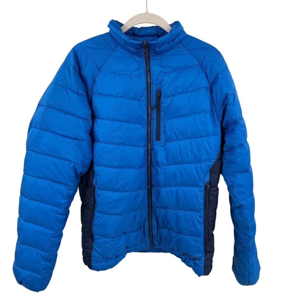 Lands' End Puffer Jacket Mens Small Blue 800 Down Fill Power Hyper Dry Packable
